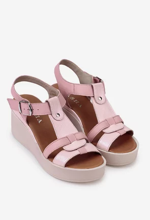 Sandale dama roz deschis din piele cu platforma