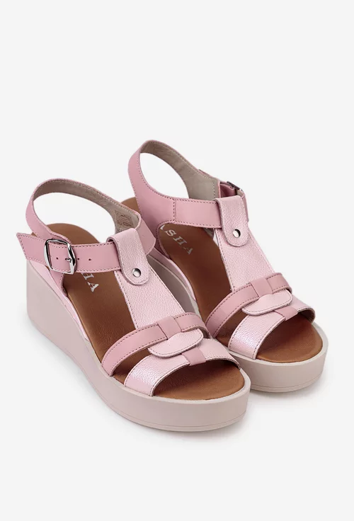 Sandale dama roz deschis din piele cu platforma