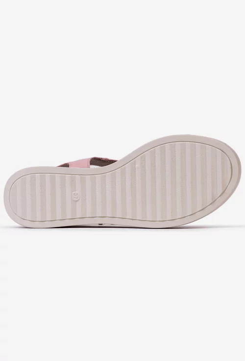 Sandale dama roz deschis din piele cu platforma