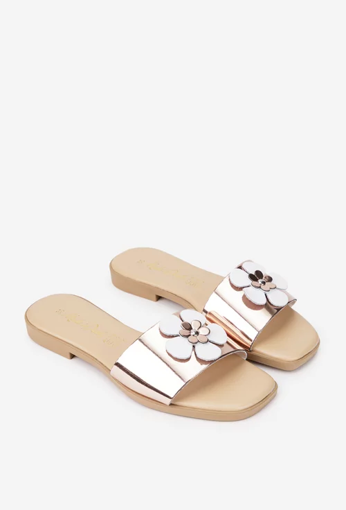 Sandale dama roz din piele cu ornament model tip papuc