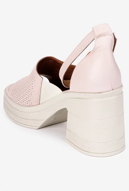 Sandale dama roz din piele cu toc gros si platforma