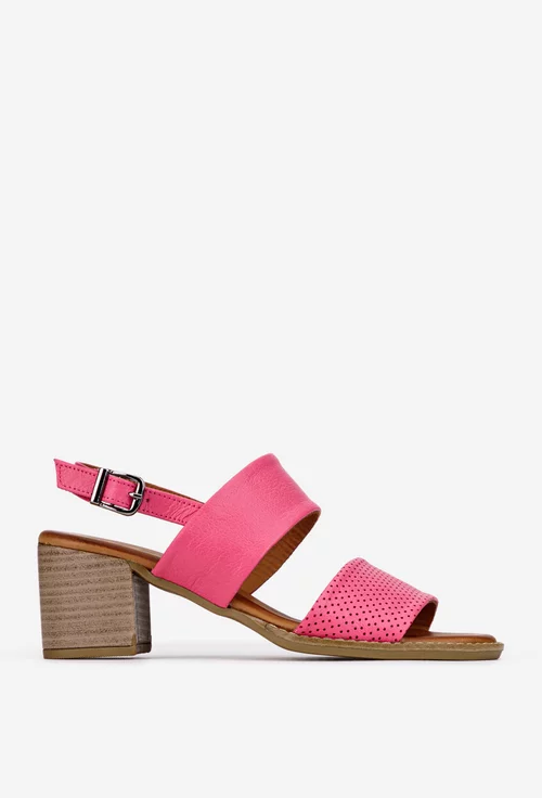 Sandale dama roz din piele naturala cu aspect perforat