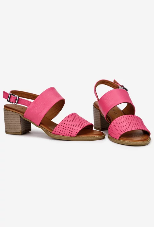 Sandale dama roz din piele naturala cu aspect perforat
