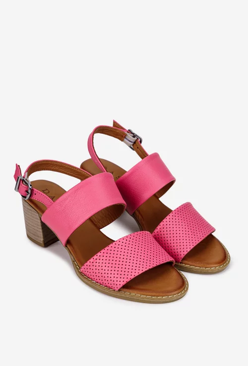 Sandale dama roz din piele naturala cu aspect perforat