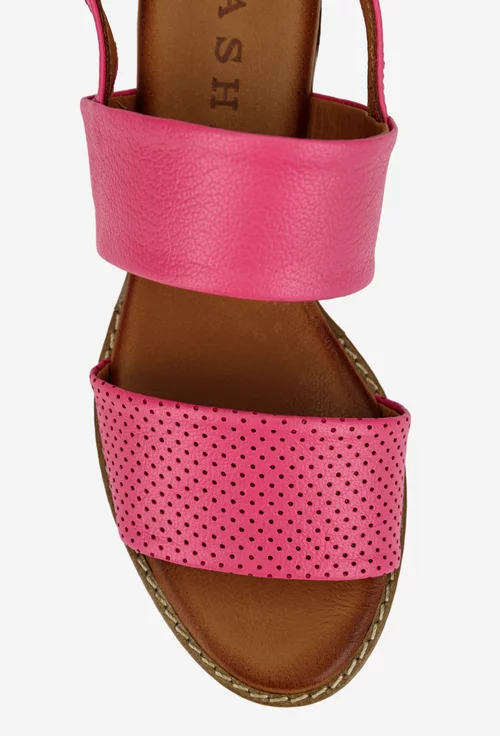 Sandale dama roz din piele naturala cu aspect perforat