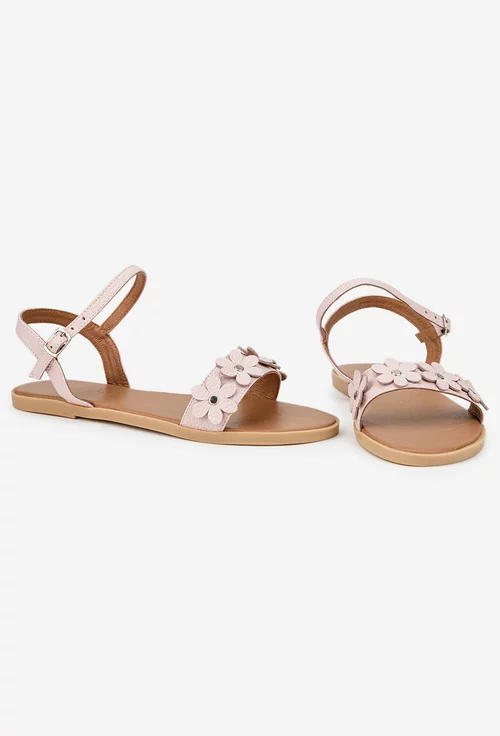Sandale dama roz din piele texturata cu flori picture - 6