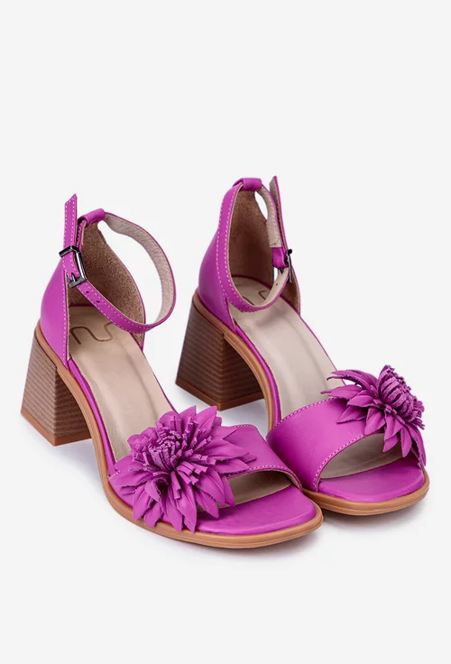 Sandale dama roz NUR din piele cu ornament floare