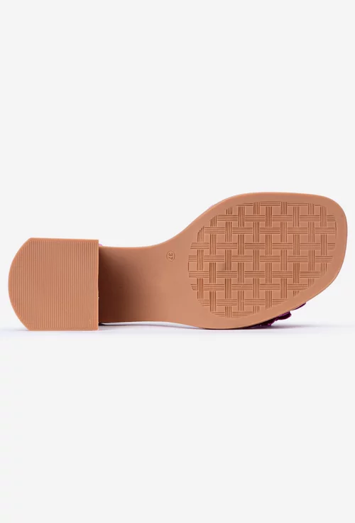 Sandale dama roz NUR din piele cu ornament floare