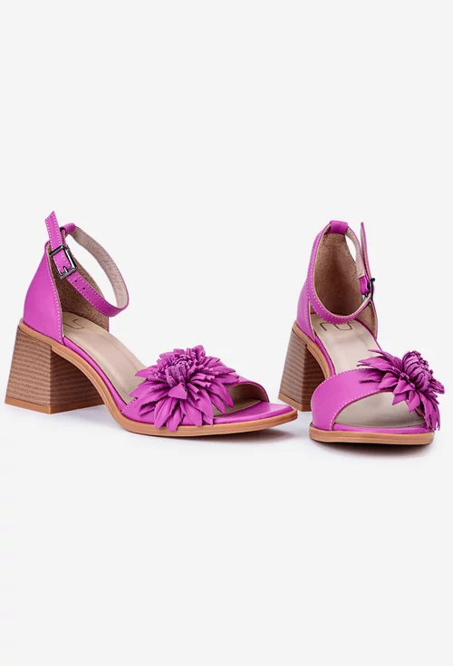 Sandale dama roz NUR din piele cu ornament floare