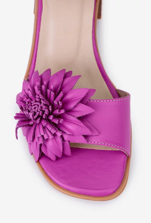 Sandale dama roz NUR din piele cu ornament floare