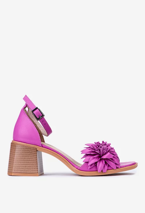 Sandale dama roz NUR din piele cu ornament floare