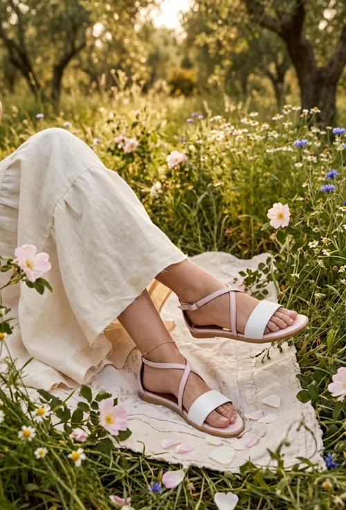 Sandale dama roz pudra cu alb din piele naturala picture - 2