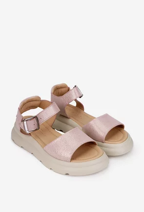 Sandale dama roz pudra din piele cu model