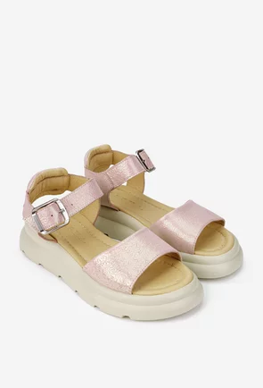 Sandale dama roz pudra din piele cu model