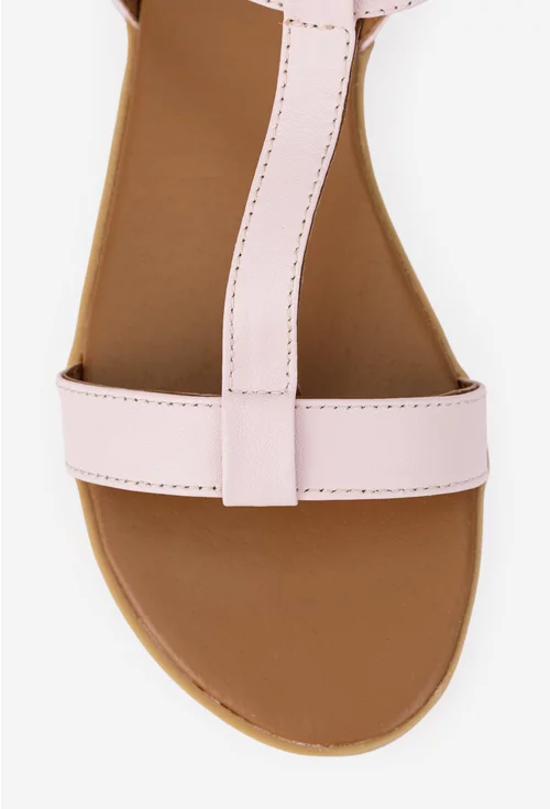 Sandale dama roz pudra din piele naturala
