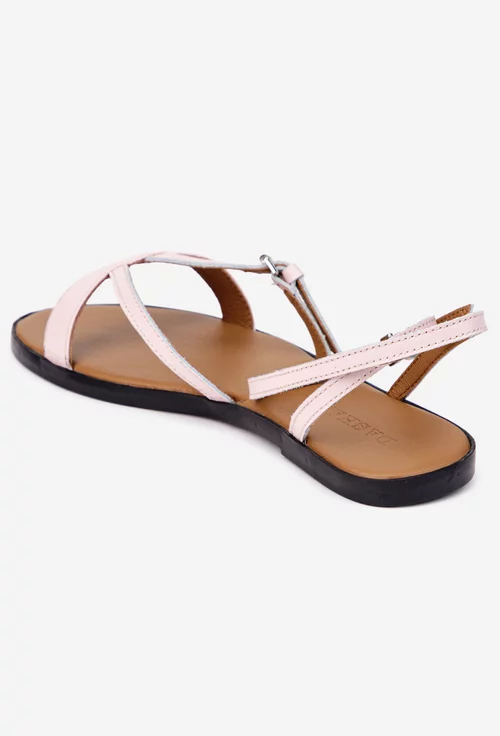 Sandale dama roz pudra din piele naturala cu barete subtiri