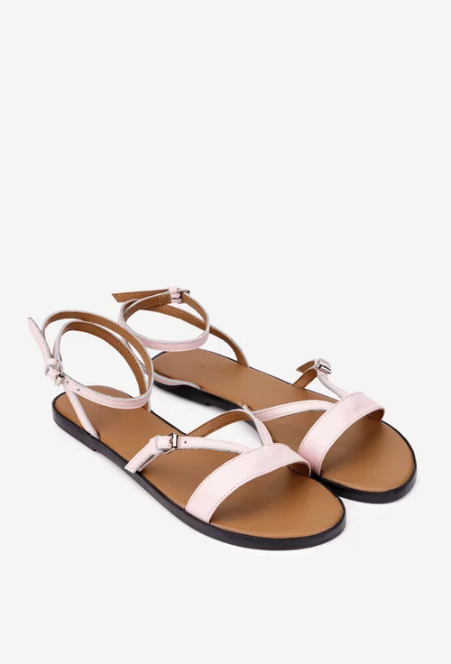 Sandale dama roz pudra din piele naturala cu barete subtiri
