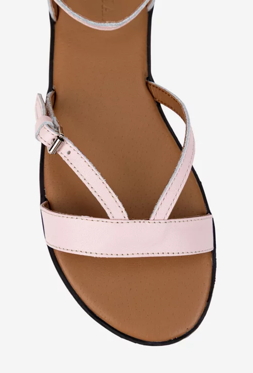Sandale dama roz pudra din piele naturala cu barete subtiri
