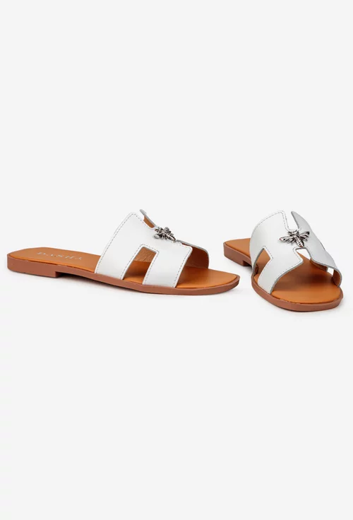 Sandale dama stil papuc din piele alba cu ornament picture - 6