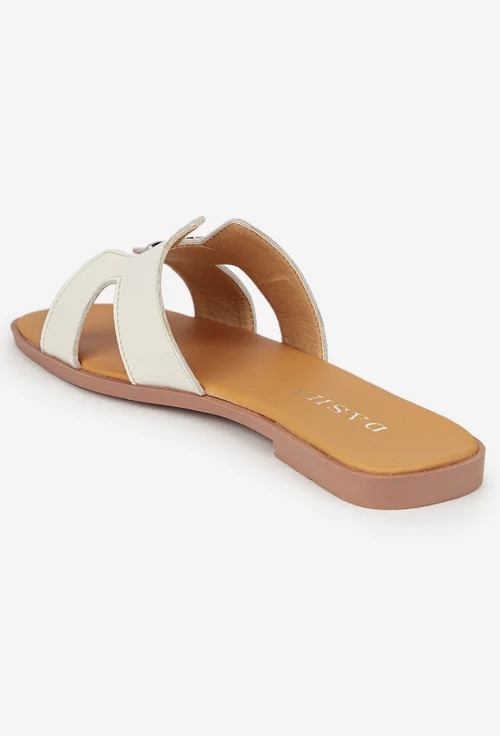 Sandale dama stil papuc din piele bej cu ornament picture - 4