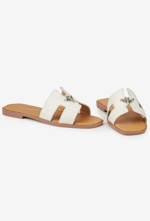 Sandale dama stil papuc din piele bej cu ornament picture - 6