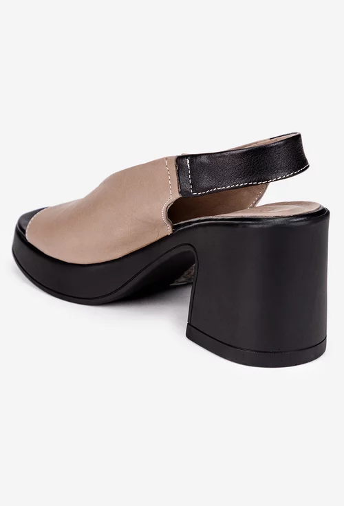 Sandale dama taupe cu negru din piele naturala