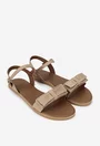 Sandale dama taupe din piele cu funda