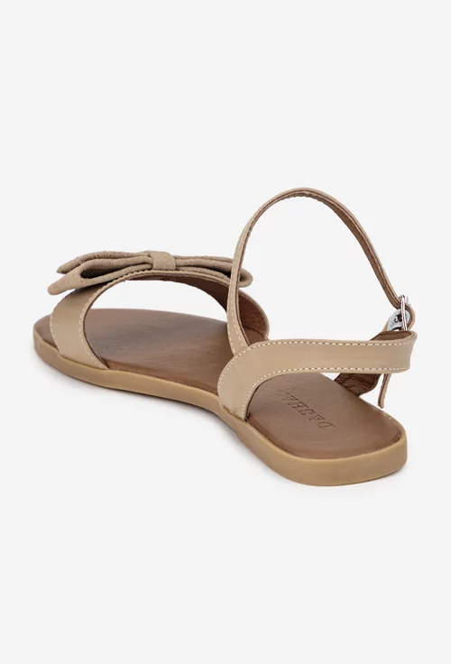 Sandale dama taupe din piele cu funda