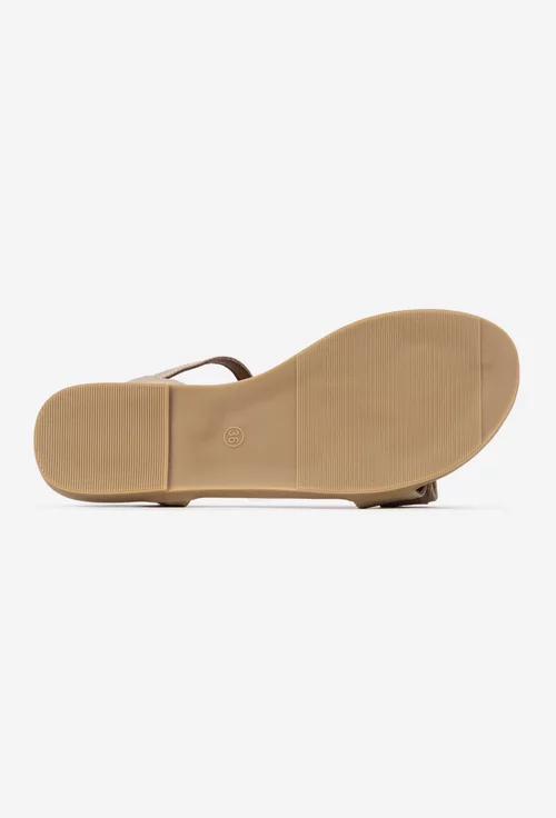 Sandale dama taupe din piele cu funda