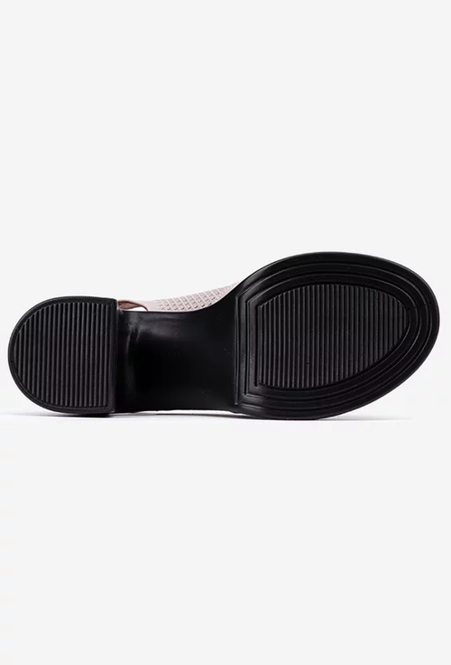 Sandale dama taupe din piele cu toc gros si platforma