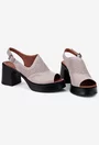 Sandale dama taupe din piele cu toc gros si platforma