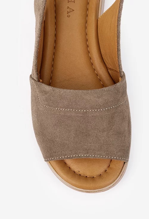 Sandale dama taupe din piele intoarsa