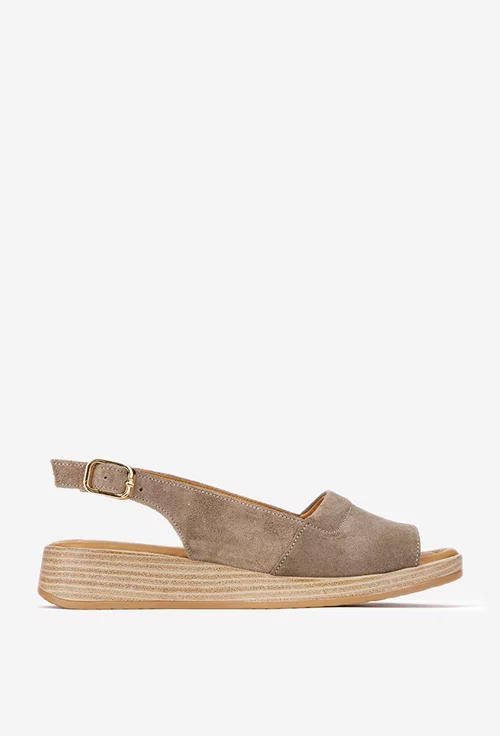 Sandale dama taupe din piele intoarsa