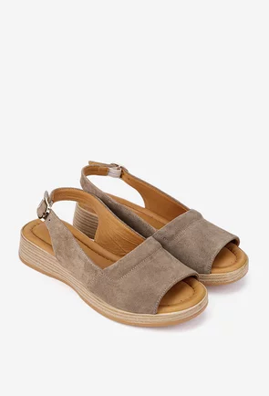 Sandale dama taupe din piele intoarsa