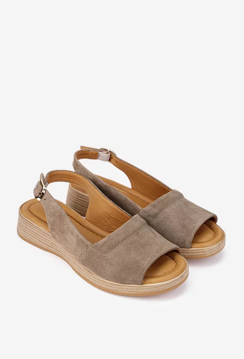 Sandale dama taupe din piele intoarsa