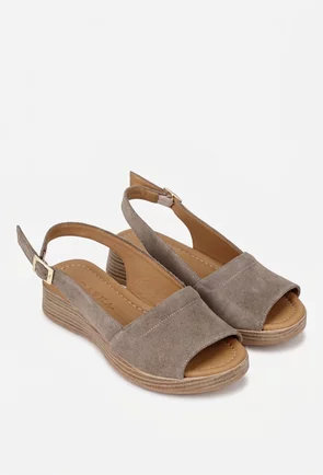 Sandale dama taupe din piele intoarsa