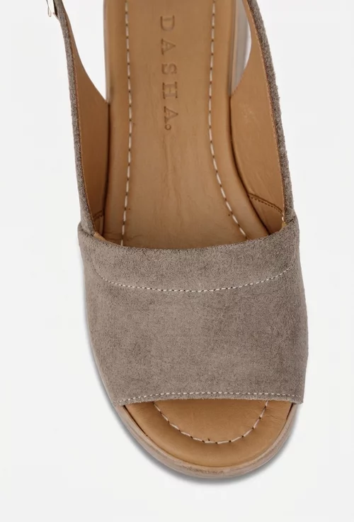 Sandale dama taupe din piele intoarsa