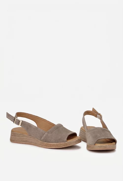 Sandale dama taupe din piele intoarsa