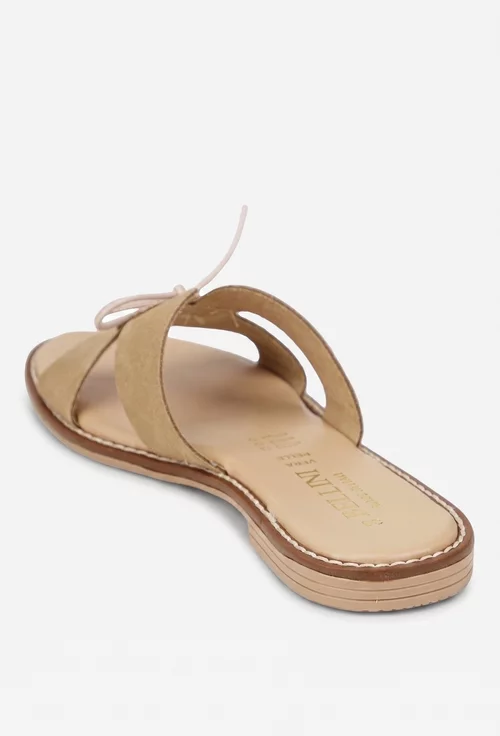 Sandale dama taupe din piele intoarsa model stil papuc picture - 5