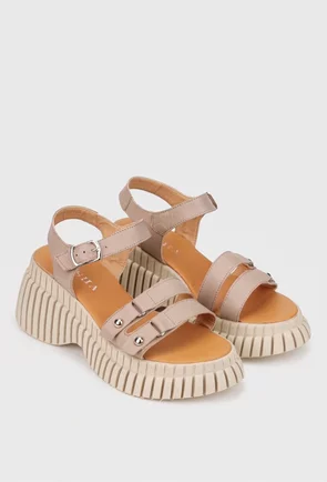 Sandale dama taupe din piele naturala