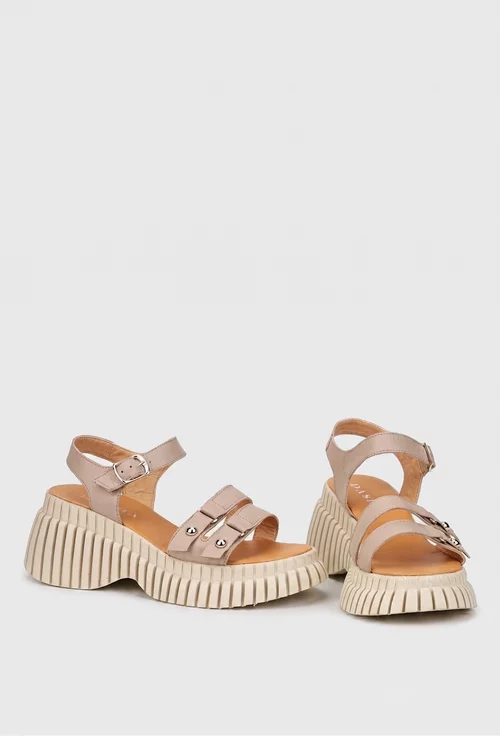 Sandale dama taupe din piele naturala