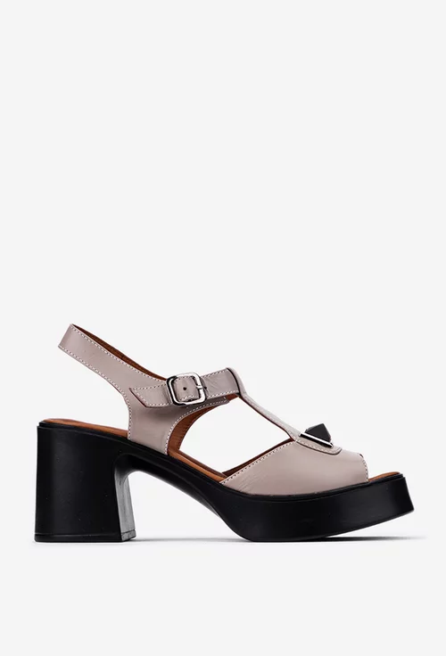 Sandale dama taupe din piele naturala cu accesoriu
