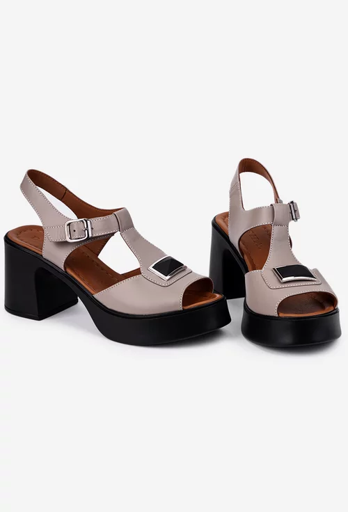Sandale dama taupe din piele naturala cu accesoriu