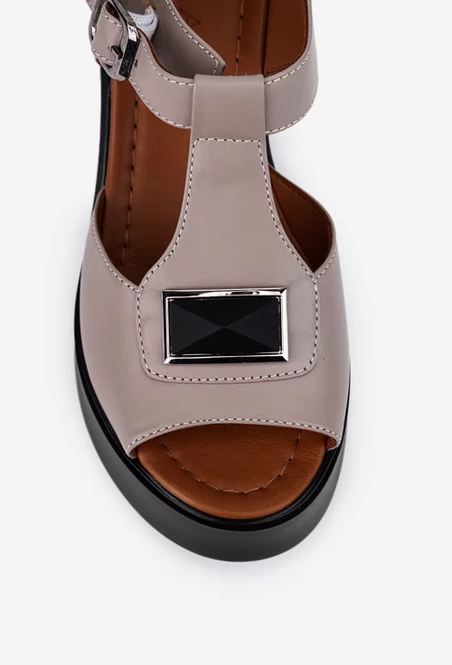 Sandale dama taupe din piele naturala cu accesoriu