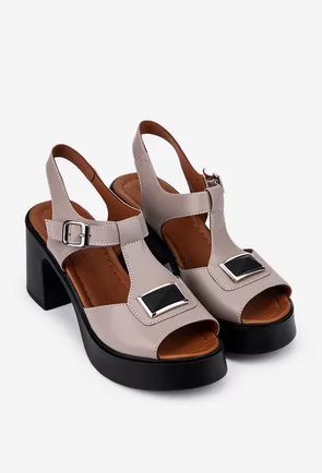 Sandale dama taupe din piele naturala cu accesoriu