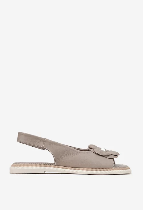 Sandale dama taupe din piele naturala cu floare picture - 3
