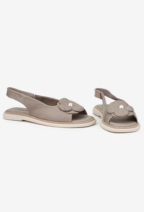 Sandale dama taupe din piele naturala cu floare picture - 6
