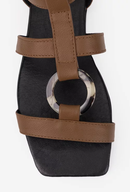Sandale dama taupe din piele naturala cu ornament