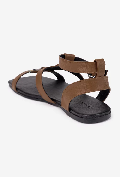 Sandale dama taupe din piele naturala cu ornament