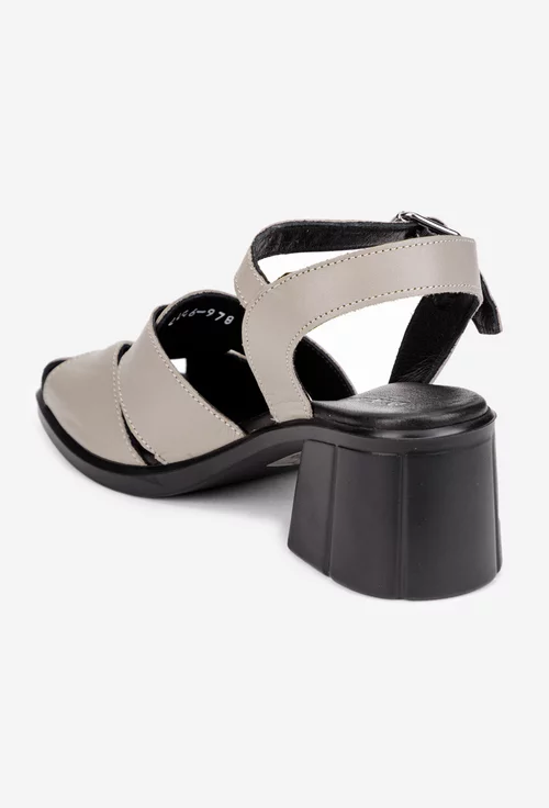 Sandale dama taupe din piele naturala cu toc